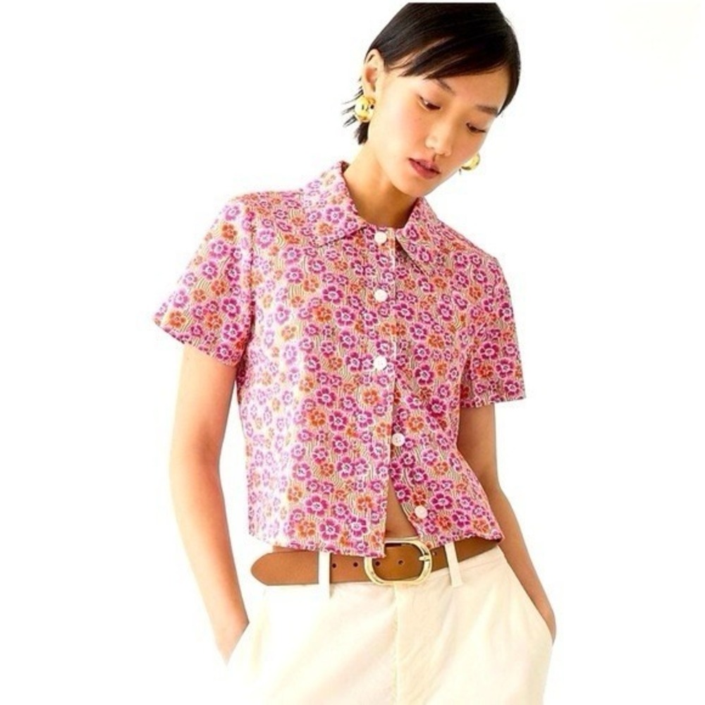 J. Crew Small 4 Gamine Shirt Liberty Ellie Fabric Pink Floral Cropped Cottage